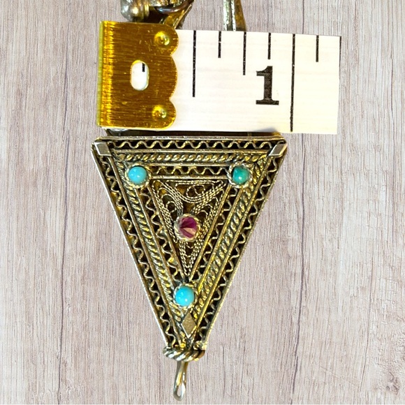 VTG Silver Pendant Middle Eastern Afghan Bedouin Tribal Triangle and Gemstones - Picture 14 of 16